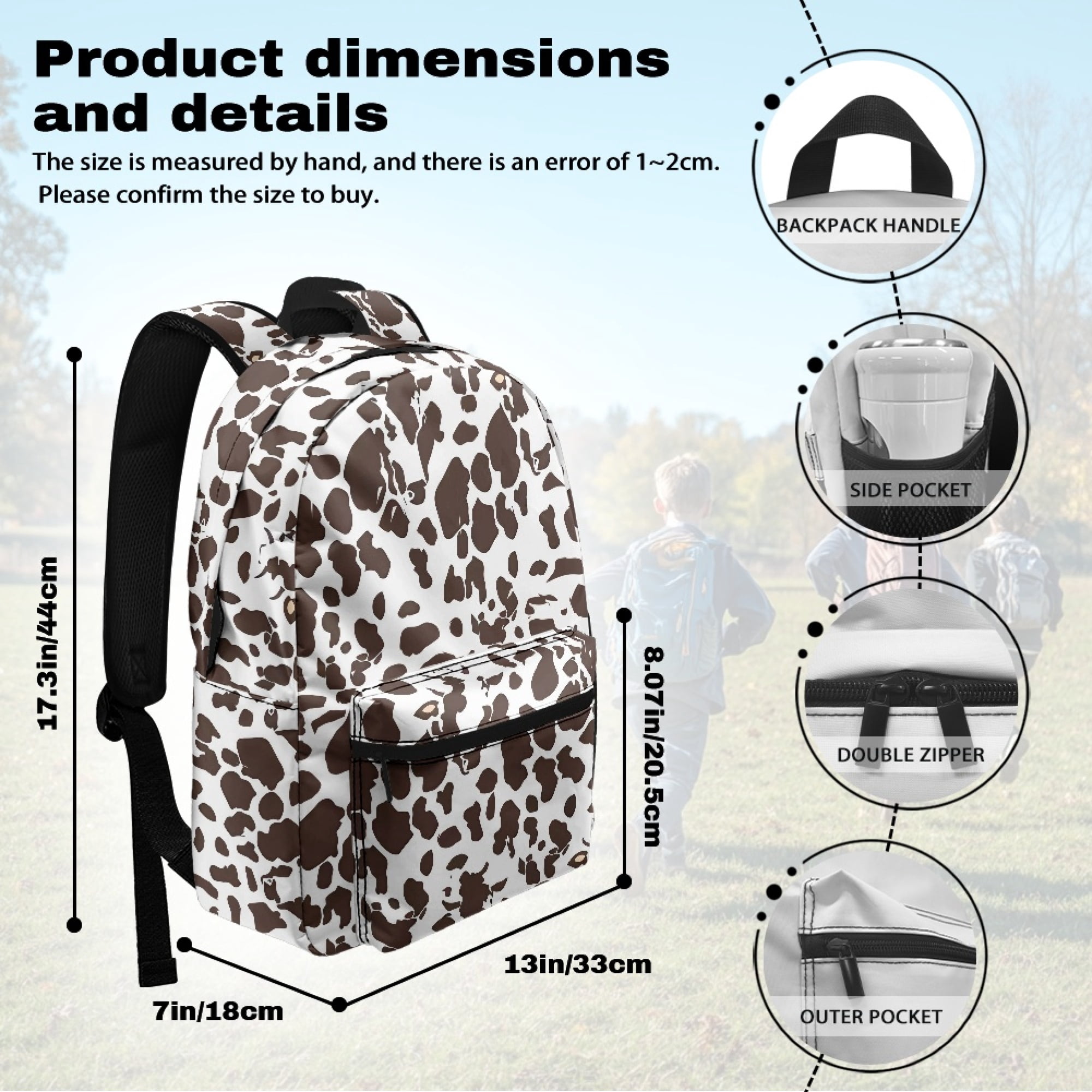 Uourmeti Trendy Casual Backpack with Cow Print Pattern - Durable Daily Backpack for School Travel and Outdoor Hiking