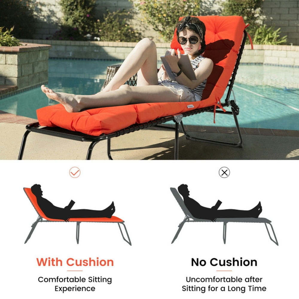 Topcobe Outdoor Lounge Chaise Cushion with String Ties for Garden Poolside, Chair Cushions for Outdoor Furniture-Orange