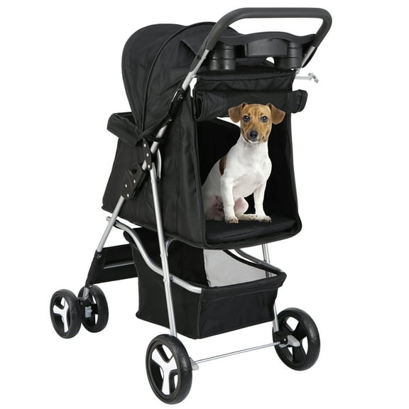 CRXX Foldable Carrier Strolling Cart – Four-Wheel Pet Stroller with Collapsible Design, Portable Dog & Cat Carrier for Small to Medium Pets, Durable Wheels for Indoor/Outdoor Use