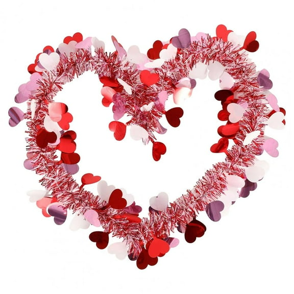 2pcs Exquisite Valentine Day Decorations Heart Tinsel Garland for Valentines Day Decorations Shiny Hanging for Home for Valentine (Pink White)