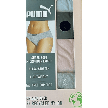 PUMA Women's Seamless Bikini Underwear, Microfiber, Tag-Free, 4-Pack (US, Alpha, Medium, Regular, Regular, Pink/Blue/Black/Gray)