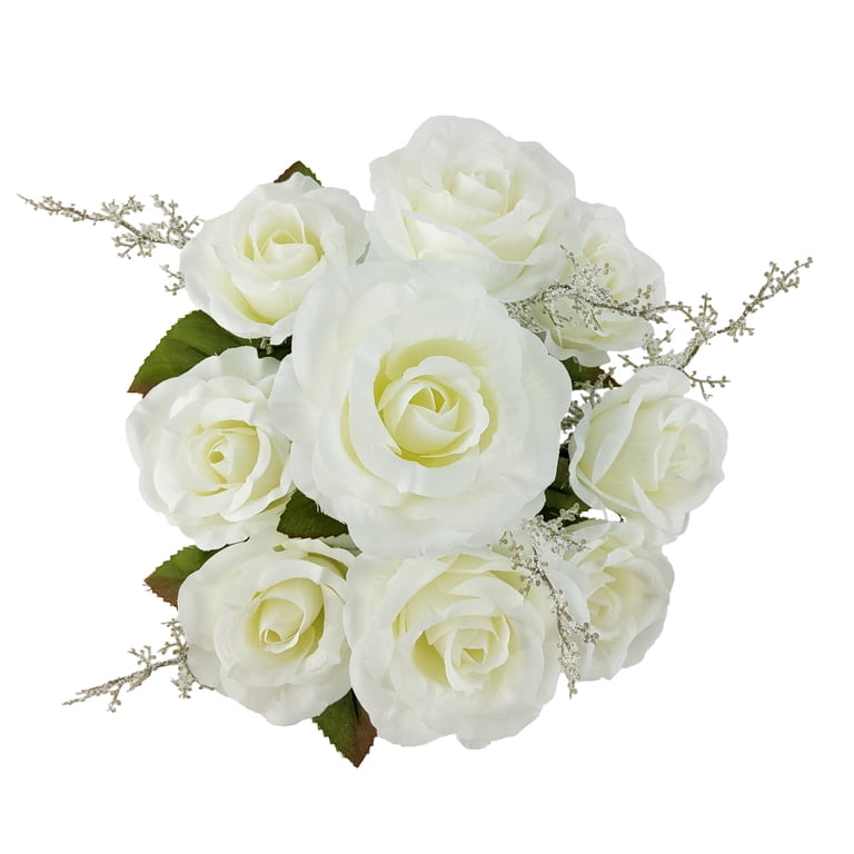 Mainstays Indoor Artificial Rose Bush, White, Polyester, 17.5 in