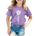 thumbnail image 1 of LUOGENLI T-Shirt pour Filles Garçon et Fille Mode Décontractée Imprimé Col Rond Ample Manche Courte T-Shirt Haut Maxi Hauts Ensembles Filles Tenue 2 Pcs Grande Taille Violet 3-4 Ans, 1 of 3