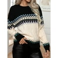 thumbnail image 6 of KelaJuan Women Loose Knit Sweater Wave Stripe Jacquard Long Sleeve Pullovers Fall Winter Crew Neck Jumpers Streetwear, 6 of 6