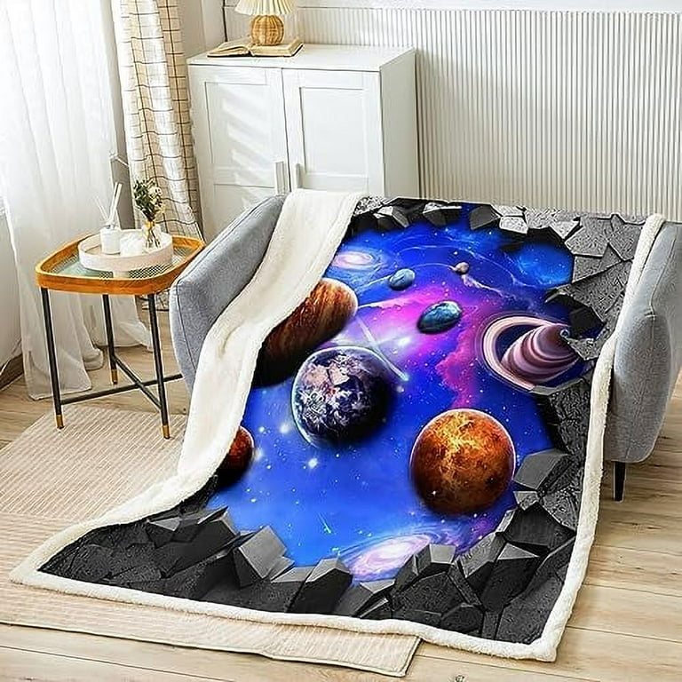 Outer Space Throw Blanket for Girls Solar System Blanket for Boys Teens Kids Universe Themed Bedroom Decor Fleece Blanket Blue Galaxy Planet Print Fuzzy Blanket Space Theme Sherpa Blanket Walmart
