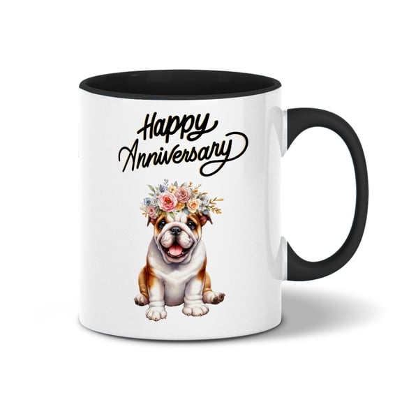 Happy Anniversary Bulldog Celebrates Wedding Love Family Party 11oz Accent Two-tone Mug Dog Lover Gifts Idea Coffee Tea Cup - 01015