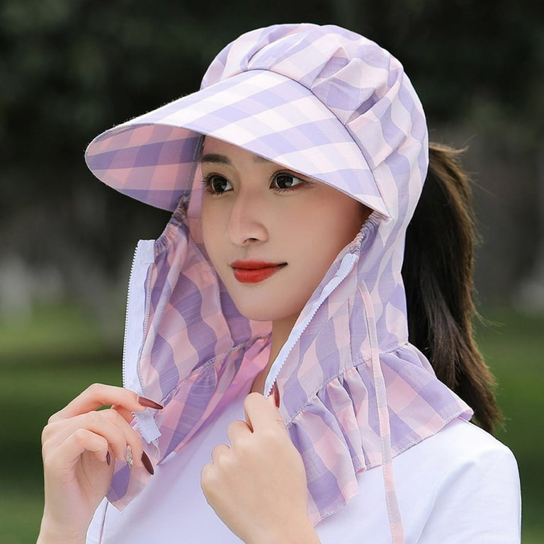 Umfun Fishing Hat for Women Outdoor UV Sun Protection Wide Brim Hat with  Face Cover Neck Flap Sports Sun Visor Hats UV Protection Cap Purple One Size