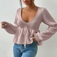 thumbnail image 3 of KelaJuan Women's Spring Autumn Knit Tops Solid Color Long Sleeve Drawstring Waist Knitwear, 3 of 6