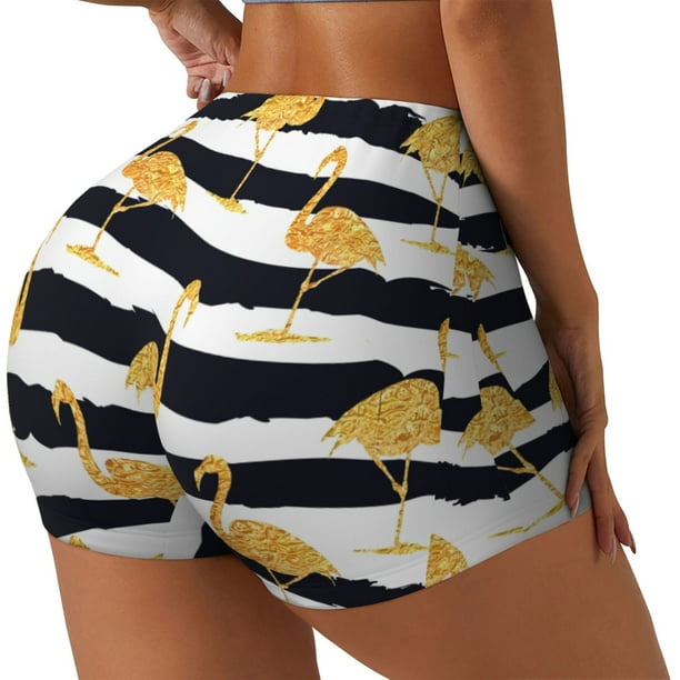Fotbe Gold Flamingo Shorts Sin Costuras – Shorts Deportivos de Cintura Alta para Mujer, Elásticos para Gimnasio, Yoga, Running o Ciclismo-X-Large