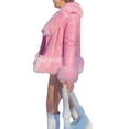 thumbnail image 4 of hirigin Women's Faux Leather Jacket Faux Fur Collar Long Sleeve Belted Trench Parka Coat Winter Warm Outwear Coats with Pocket, 4 of 8
