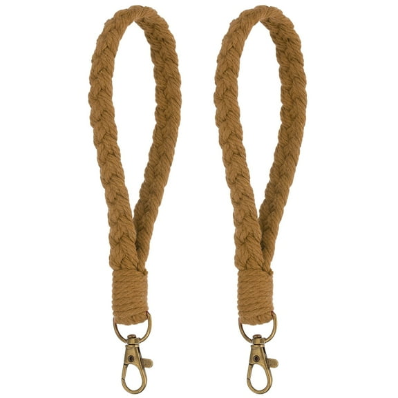 Uxcell Boho Handmade Bracelet Keychain, 2 Pcs Soft Macrame Keychain for Gym Travel Concerts, Dark Brown