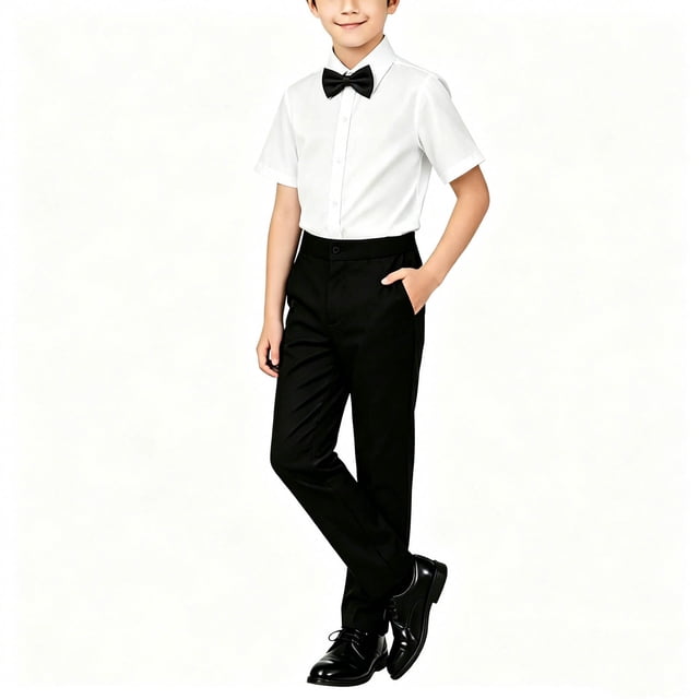Odeerbi Niños 3 Piezas Caballero Traje Formal Preppy Traje de Manga Corta Camisa de Vestido y Pantalones de Traje Con Corbata Colegial Conjunto de Uniforme