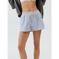 thumbnail image 6 of Yunliwuli Women's Stripe Print Pajama Shorts Elastic Waist Button Decor Straight Leg Sleeping Short Pants, 6 of 10
