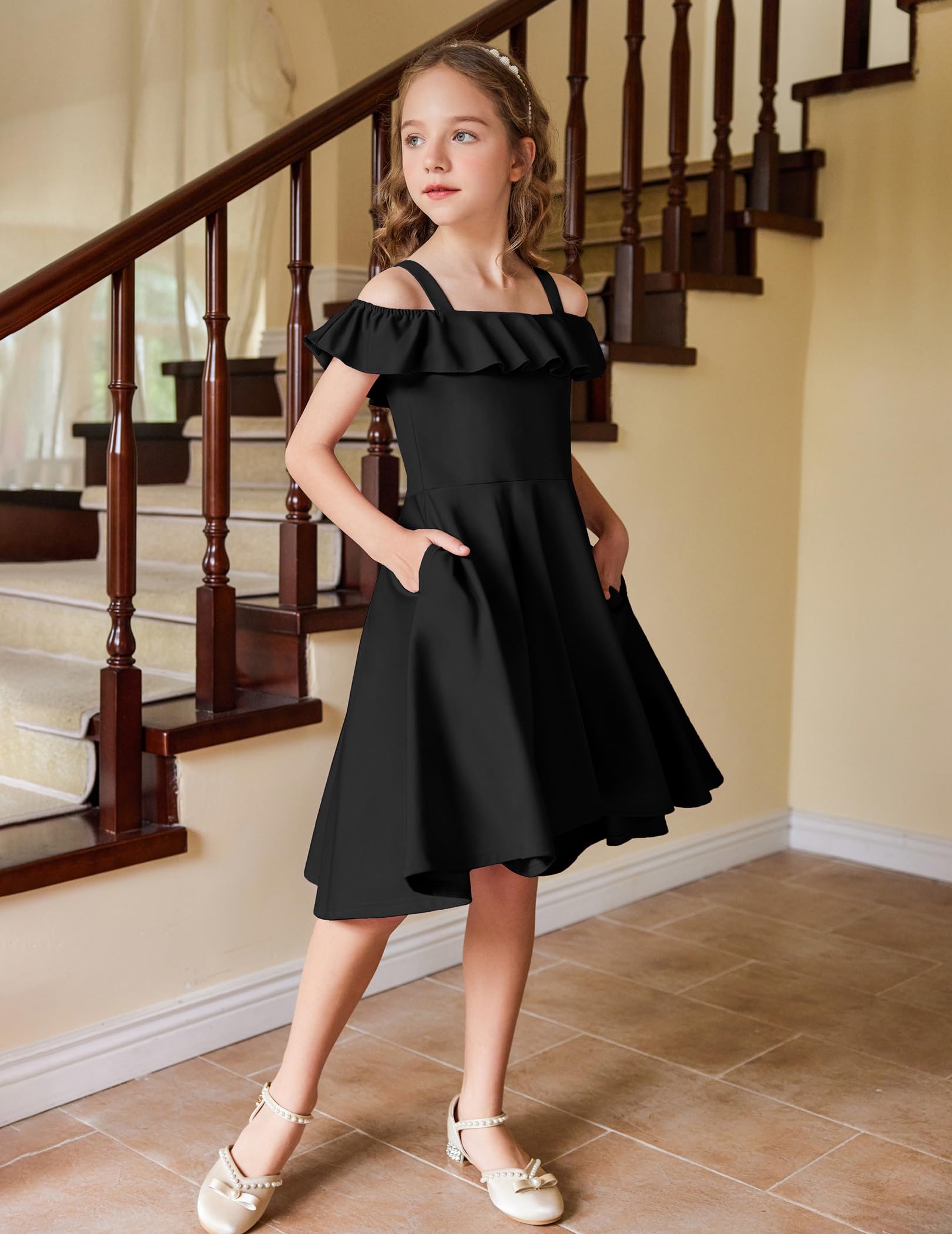 Oudiya Girls Off-Shoulder Swing Dress with Flutter Sleeves photo 2