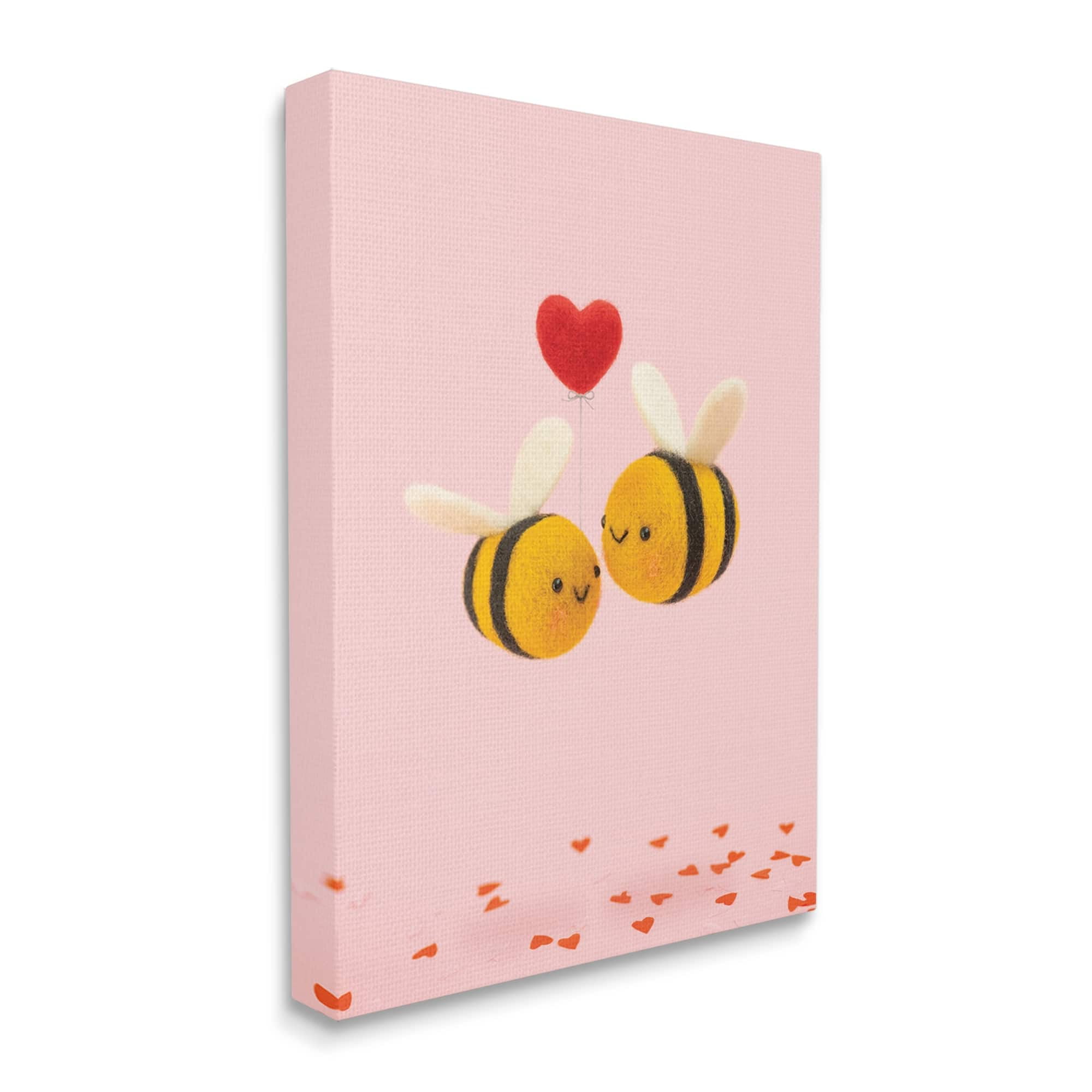 Stupell Industries Romantic Bumblebees Pink Hearts Holiday Photography Gallery Wrapped Canvas Print Wall Art