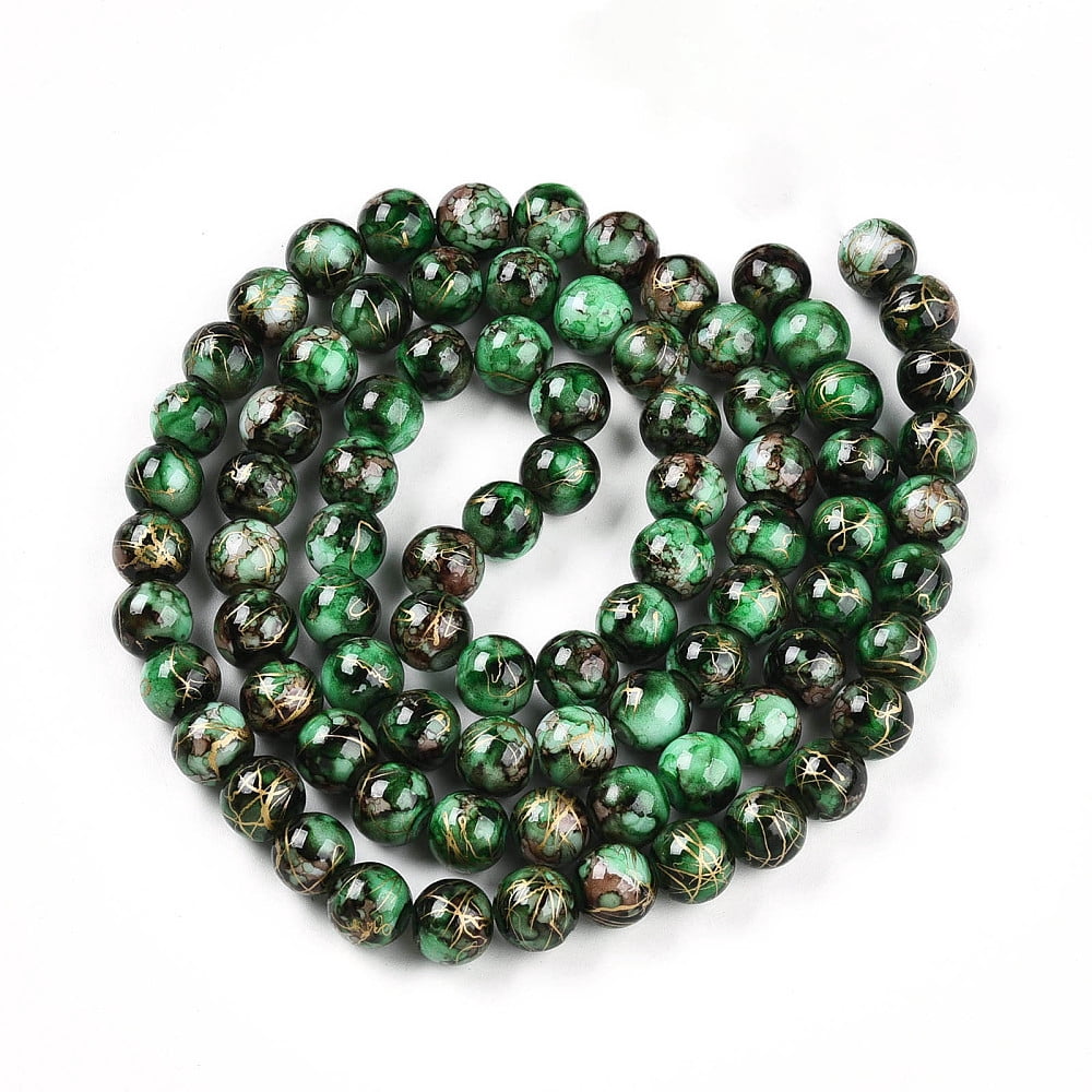 20 Strand Baking Painted Glass Beads Strands Drawbench Style Round Green 10~10.5mm Hole: 1.4mm about 82~85pcs/strand 31.10~32.28 inch