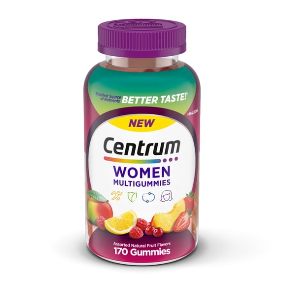 Centrum Multigummies for Women 18 , Gummy Multivitamin, Multimineral Supplement With Vitamin D3, B Vitamins and Antioxidants, Assorted Natural Fruit Flavor - 170 Count
