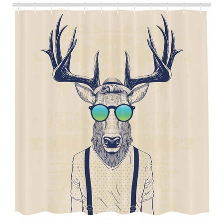 Antlers Shower Curtain Illustration Of Deer Dressed Up Like Cool