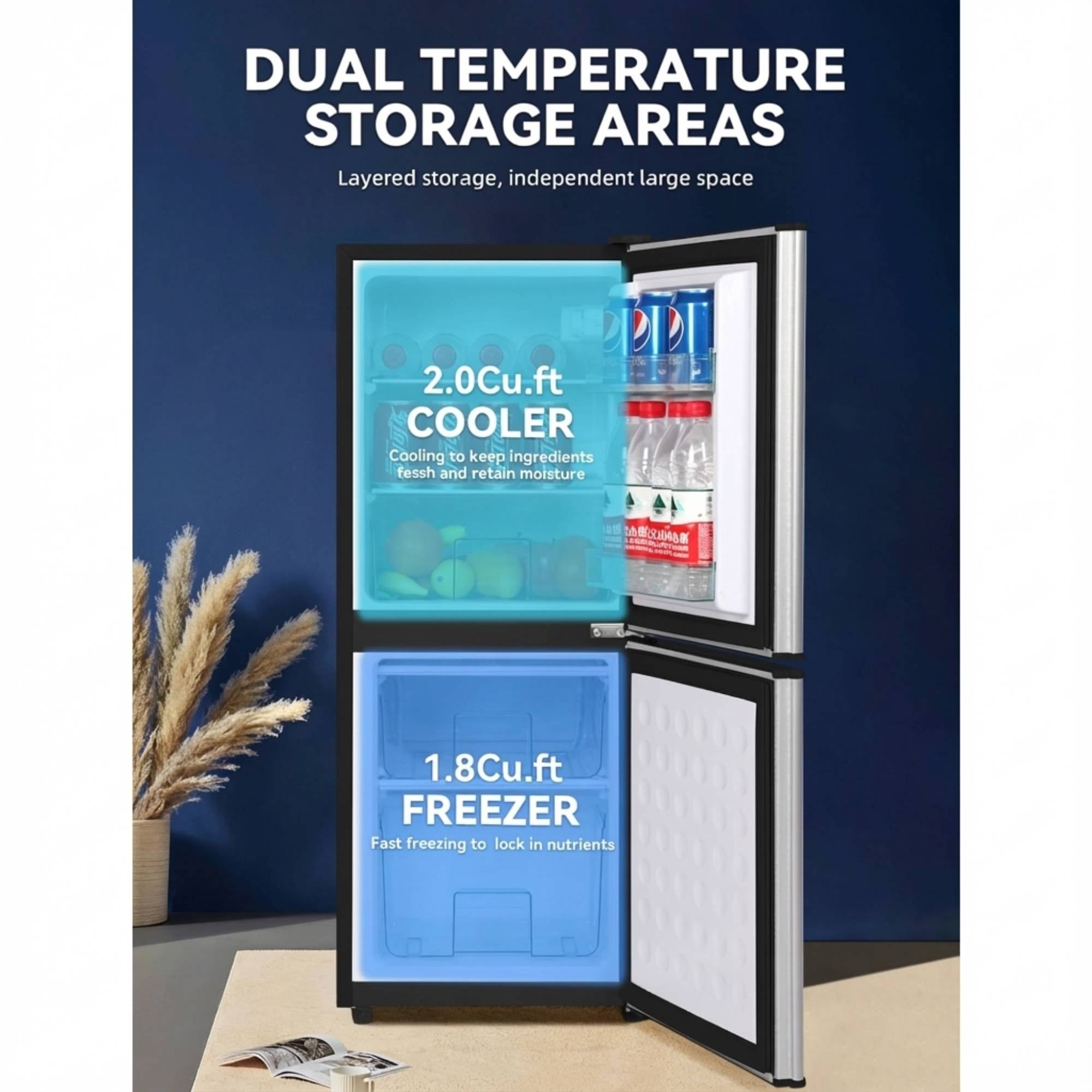 4.2 Cu.Ft Mini Fridge with Freezer, Double Door Compact Refrigerator, Ultra Quiet Operation Small Fridge for Dorm, Bedroom, Apartment, Silvery