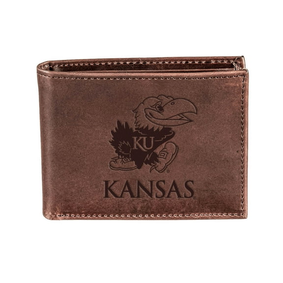 Brown Kansas Jayhawks Bi-Fold Leather Wallet