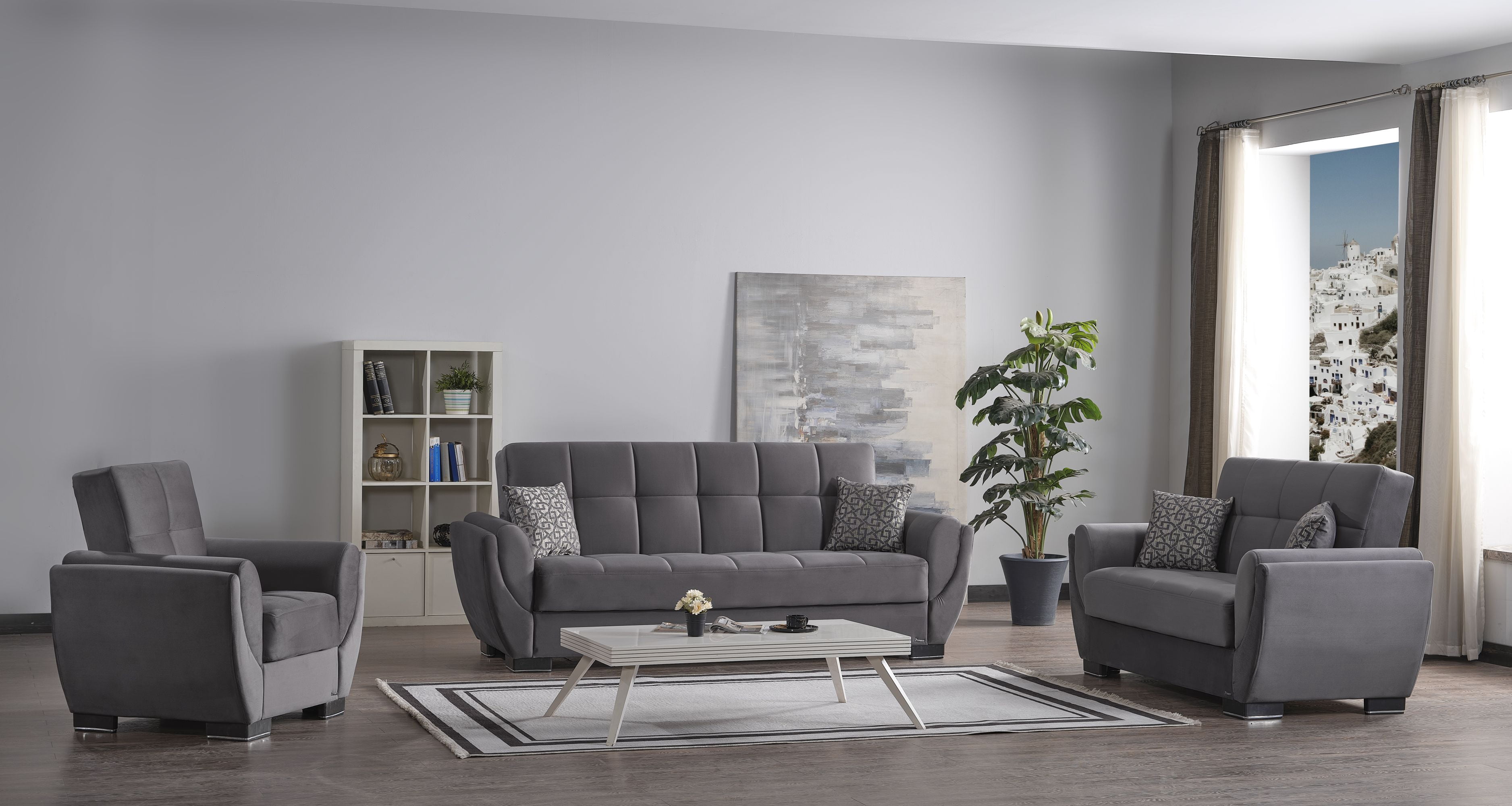 Ottomanson Convertible Accent Armchair with Hidden Storage & Rounded Arms, Firm Comfort Seating, Gray