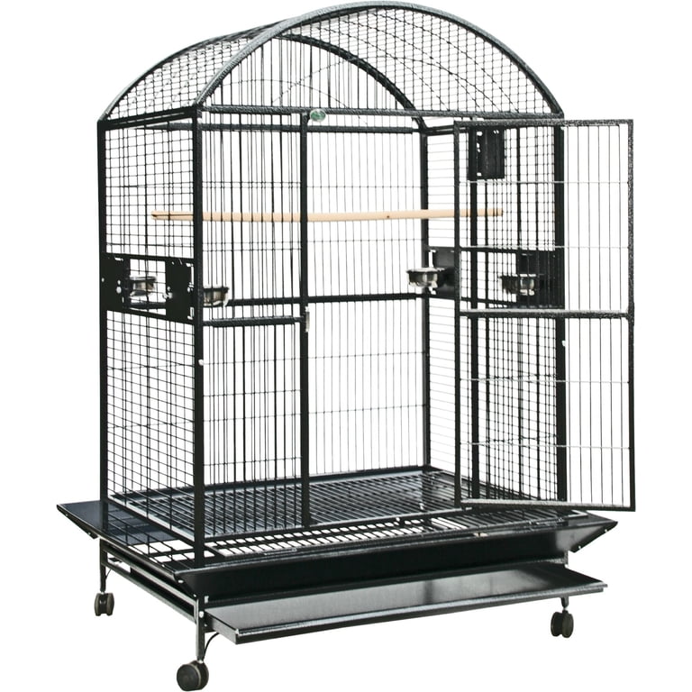 A&E Cage Medium Black Dome Top Bird Cage – 24x22x61 Inches With Removable Tray & Seed Guards