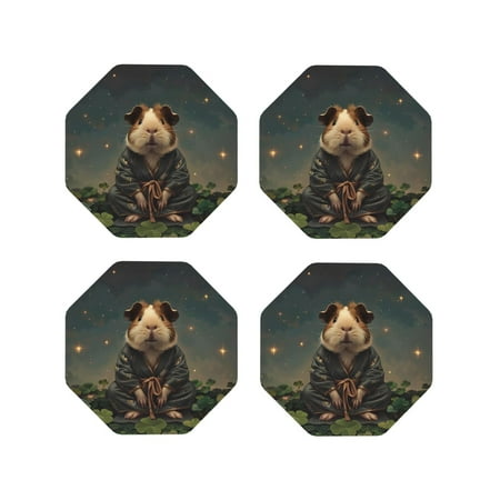 

Fuzoiu Lotus Leaf Starry Sky Guinea Pig Print Leather Coasters Set Drink Coasters Set of 4 for Tabletop Protection Durable PVC Coasters Home Décor and Housewarming Gift-Octagon