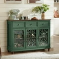 thumbnail image 6 of Joaxswe 48''Wide Buffet Credenzas, Large Dining Sideboard with 3 Drawers & Glass Doors, Wood Coffee Bar Cabinet, Green, 6 of 9
