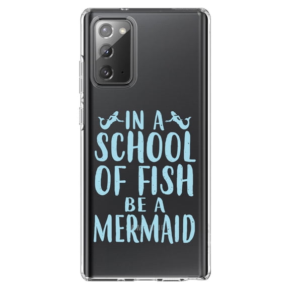 DistinctInk Clear Shockproof Hybrid Case for Galaxy Note 20 ULTRA (6.9" Screen) - TPU Bumper Acrylic Back Tempered Glass Screen Protector - In a School of Fish Be a Mermaid
