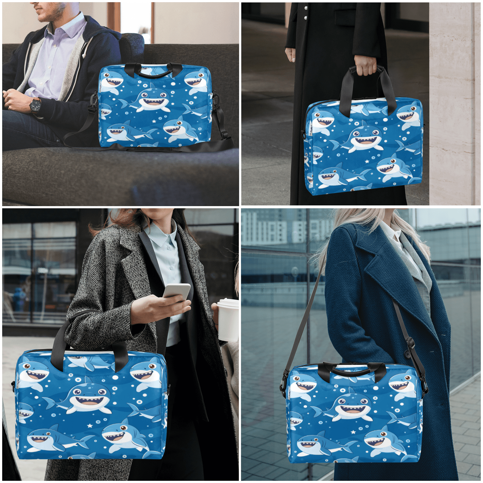 Herdesigns Shark Laptop Bag for Women Men, Computer Case Briefcase Messenger Bags, 15-15.6 inch Laptop Sleeve Shoulder Bag