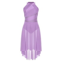 Womens Shiny Rhinestones Gymnastics Artistic Figure Skating Costume Ruched Mesh Skirt Ballet Tutu Lyrical Modern Dance Dress