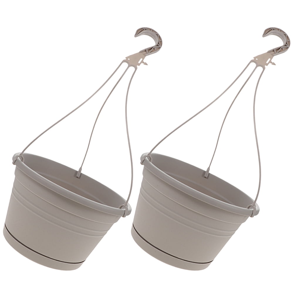 UNOMOR Hanging Planter Plastic 2Pcs Grey Flowerpot Pot Outdoor Plant Restaurant