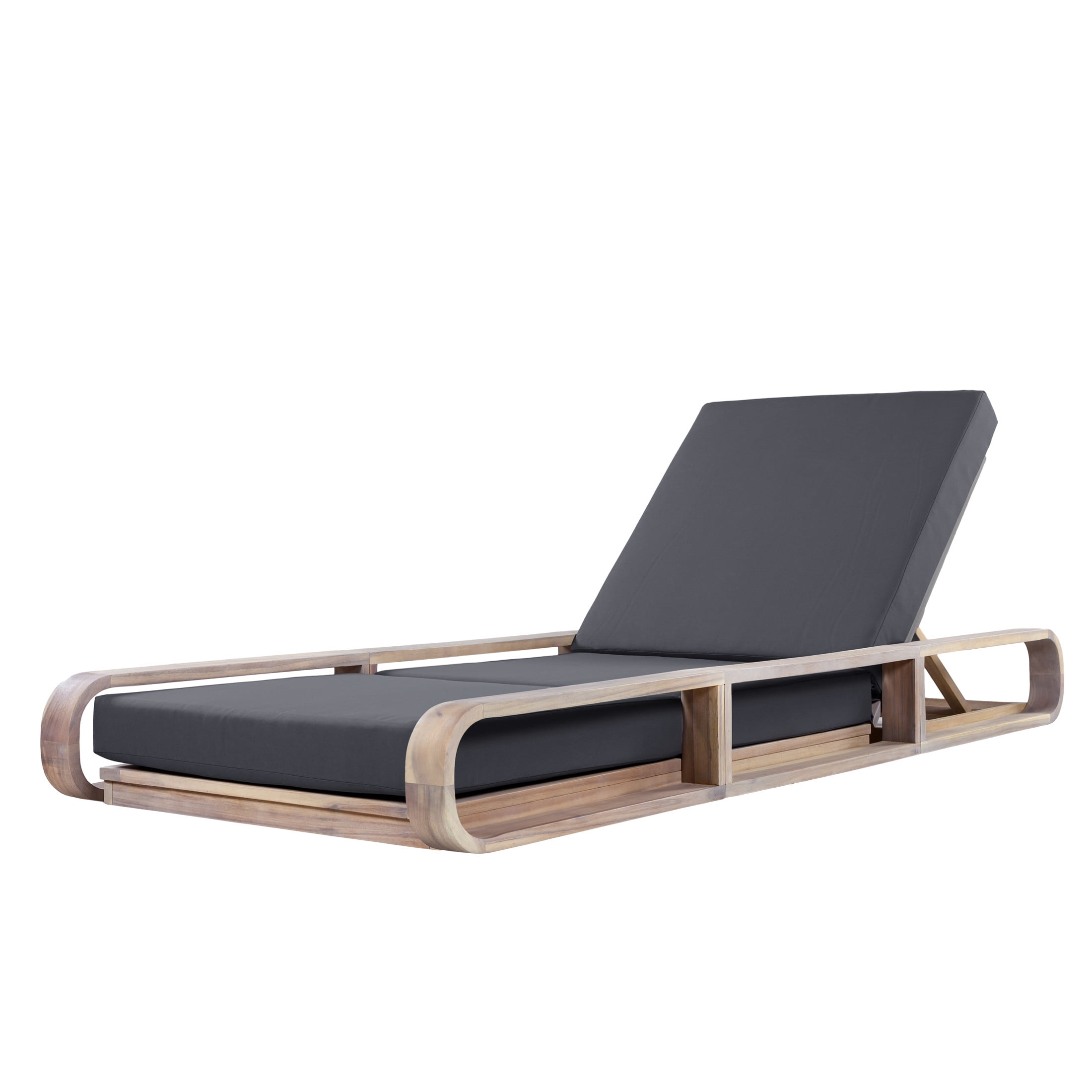 Christopher Knight Home 79" Outdoor Acacia Wood Chaise Lounge Set with 3-Fold Dark Gray Cushion, Light White