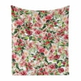 thumbnail image 1 of Floral Soft Flannel Fleece Throw Blanket, Delicate Vibrant Colors Roses Bouquet and Berries Art, Cozy Plush for Indoor and Outdoor Use, 70" x 90", Green Pink, by Ambesonne, 1 of 5