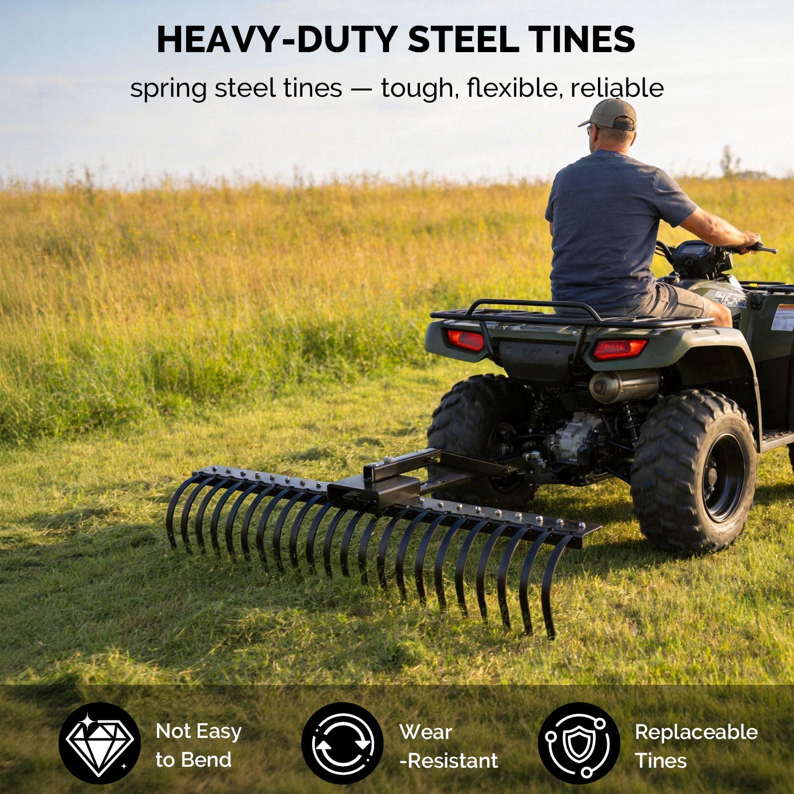 Ktaxon 60" Tow Behind Dethatcher, Lawn Rake with 21 Steel Tines for ATV/UTV & Tractor 3-Point Hitch