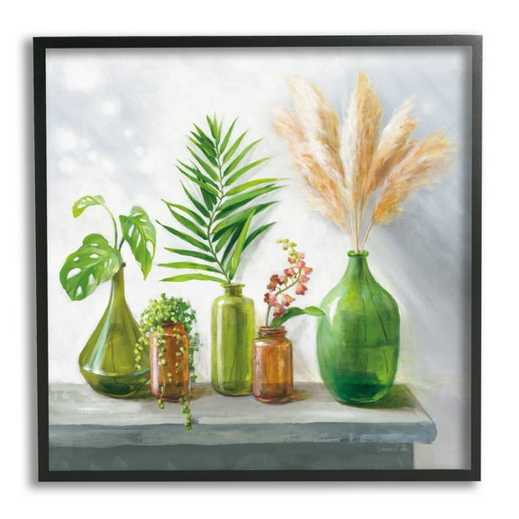 Stupell Industries Varied Ikebana Botanical Leaves Arrangement Still Life Painting Black Framed Art Print Wall Art, Design by Danhui Nai