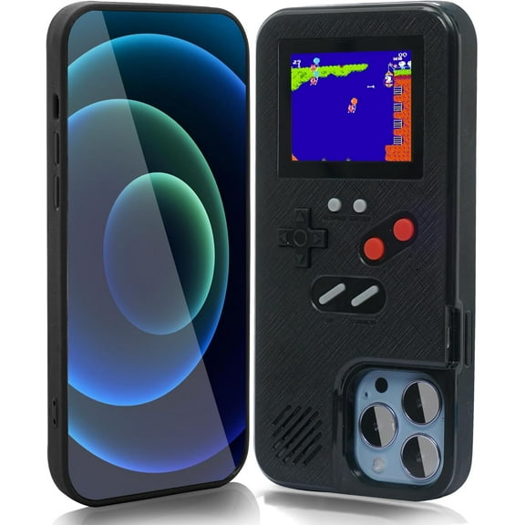 WeLohas Gameboy Case for iPhone 15, Retro 168 Classic Games, Anti-Scratch Shockproof Phone Cover, Black