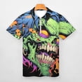 thumbnail image 3 of Psychedelic Zombie Skull Print Men Zipper T-shirt Summer Casual Short Sleeve T-shirt Top, 3 of 7