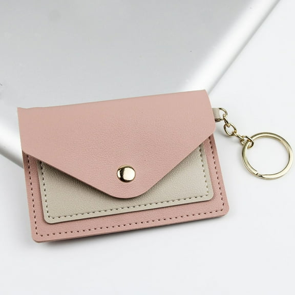UPOUART 1Pcs Pink Leather Credit Card Holder with Keychain Students
