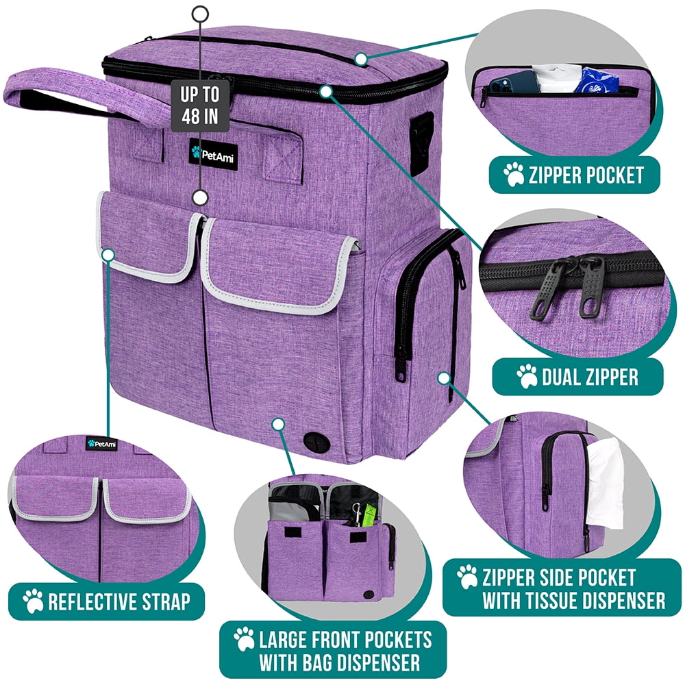 PetAmi Dog Travel Bag Pet Supplies Accessories Organizer For Traveling, Camping, Weekend; Cat Pet Travel Bag Kit includes 2 Food Storage Containers, 2 Collapsible Bowls, 1 Feeding Mat (Purple)