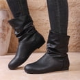 thumbnail image 5 of IEMIEMIEM Women's Leather Slouchy Ankle Flat Boots Low Heel Booties with Comfortable Soft Casual Fall Winter Fashion Slip On Short Boots 9 Wide Black, 5 of 7
