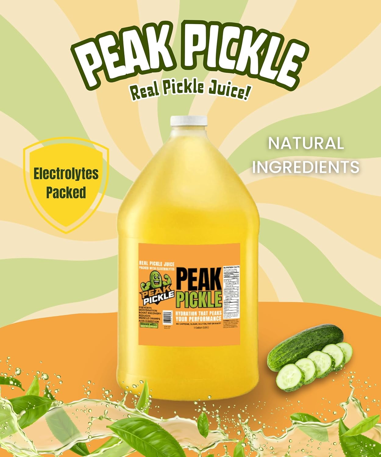 Peak Pickle Dill Pickle Juice-2 Pack of 1 Gallon Pickle Juice Sports Drink For Leg Cramps- Pickle Juice Gallon for Muscle Cramp Relief- Pickle Juice Shots For Leg Cramps- Kosher Dill Pickle Juice