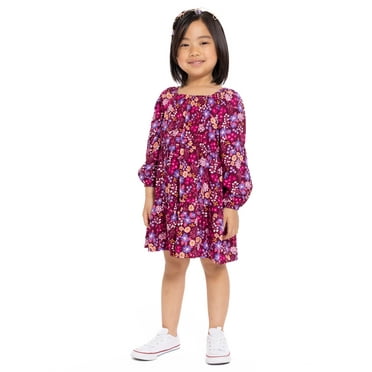 Wonder Nation Toddler Girl Long Sleeve Floral Printed Dress, Sizes 12M-5T