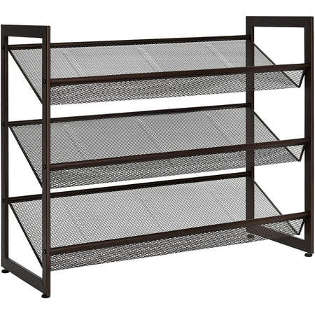 3-Tier Metal Stackable Shoe Rack, Flat Slant Adjustable Shoe Storage ...