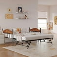 thumbnail image 2 of Daybed with Trundle, Metal Twin Size Day Bed with Stylish Headboard, Sofa BedFrame with Pop Up Foldable Trundle Bed, Heavy Duty Steel Slats Platform for Living Room, Bedroom and Guest Room, Brown, 2 of 7
