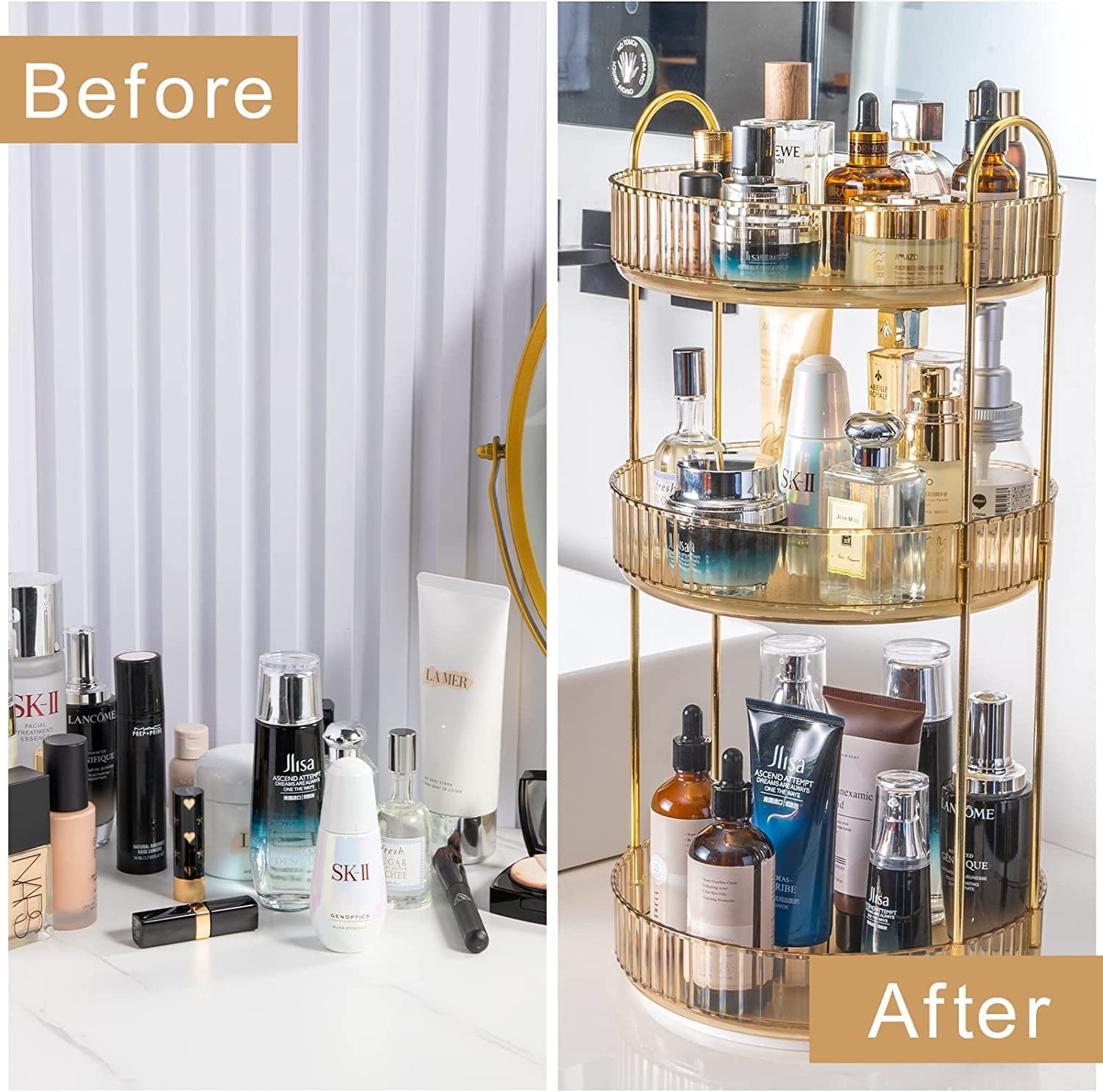 Rotating Makeup Organizer for Vanity 3 Tier, High-Capacity Skincare Clear Make  Up Storage Perfume Organizers Cosmetic Dresser Organizer Countertop 360  Spinning 