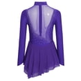 thumbnail image 2 of YiZYiF Girl's Figure Ice Skating Costume Rhinestones Long Sleeve Asymmetrical Ballet Tutu Dance Dress Purple 6, 2 of 7