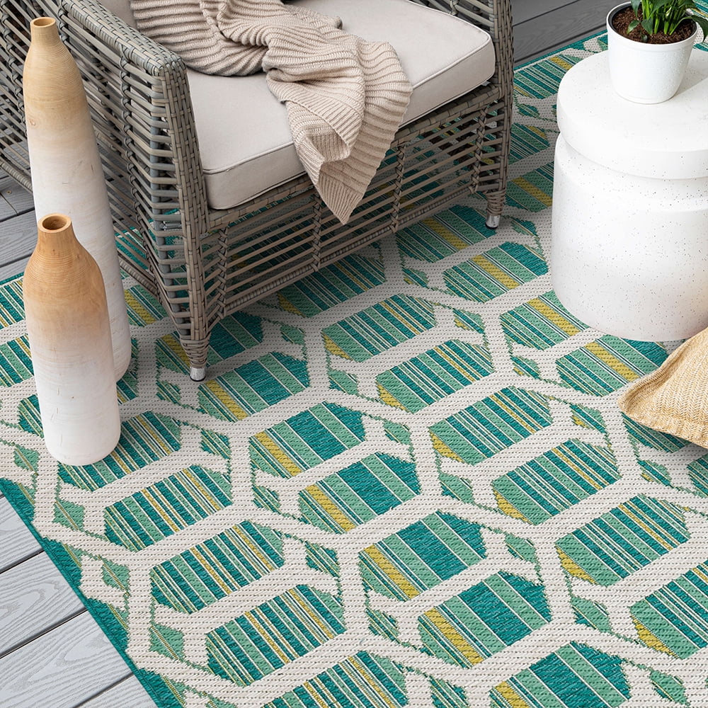 Mohawk Home Clemente Geo Outdoor Area Rug, Teal, 10' x 13'