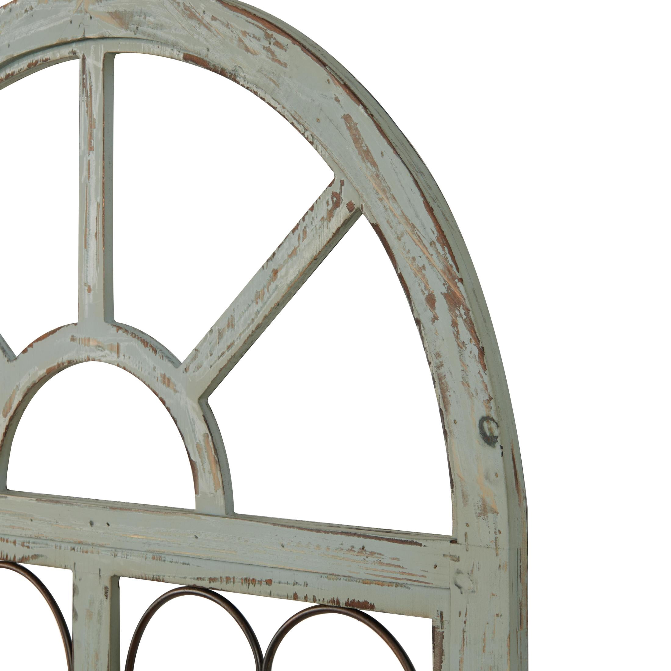 DecMode Light Blue Wood Arched Window Inspired Scroll Wall Decor with Metal Scrollwork Relief