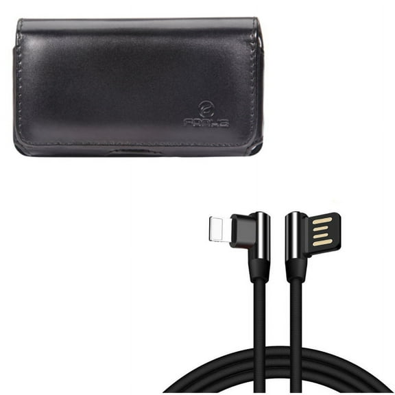 Angle USB Cable w Case Belt Clip for iPhone XR/8 PLUS/7 Plus/6S Plus/6 Plus - 6ft Charger Cord Power Wire Sync, Leather Swivel Holster Loops Compatible With iPhone XR/8 PLUS/7 Plus/6S Plus/6 Plus